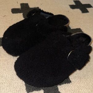 Birkenstock Shearling Boston Big Buckle Mules Black
